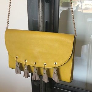 Neiman Marcus Brand Mustard Clutch w/ Gray Tassels
